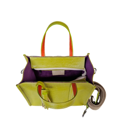 Greta reptile leather bag for women in lemon green