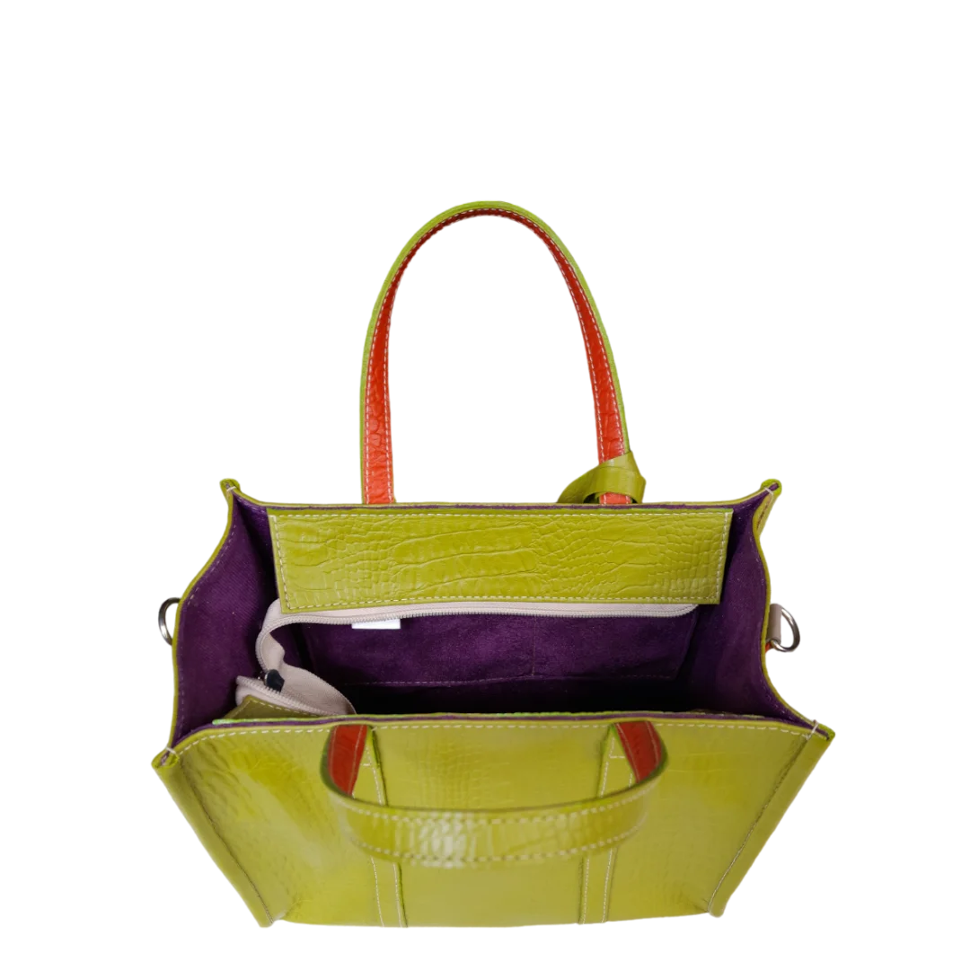 Greta reptile leather bag for women in lemon green