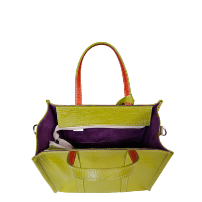 Greta reptile leather bag for women in lemon green