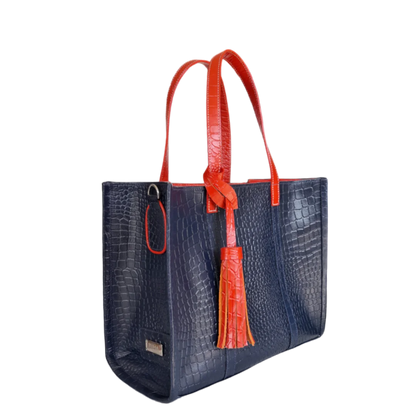 Bolso en cuero para mujer Greta reptil azul oscuro