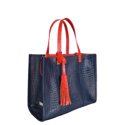 Bolso en cuero para mujer Greta reptil azul oscuro