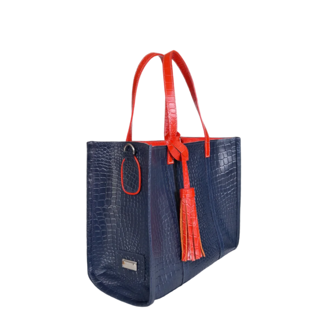 Bolso en cuero para mujer Greta reptil azul oscuro