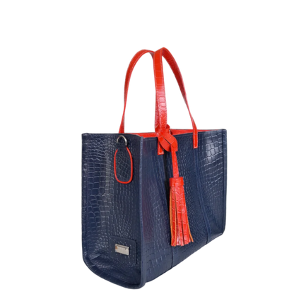 Bolso en cuero para mujer Greta reptil azul oscuro