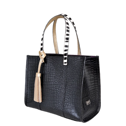 Greta Reptile Black Leather Women's Bag