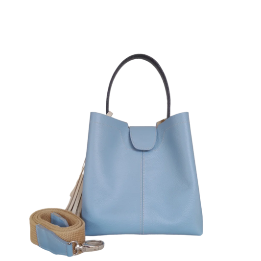 Lucia small leather bag for women in light blue