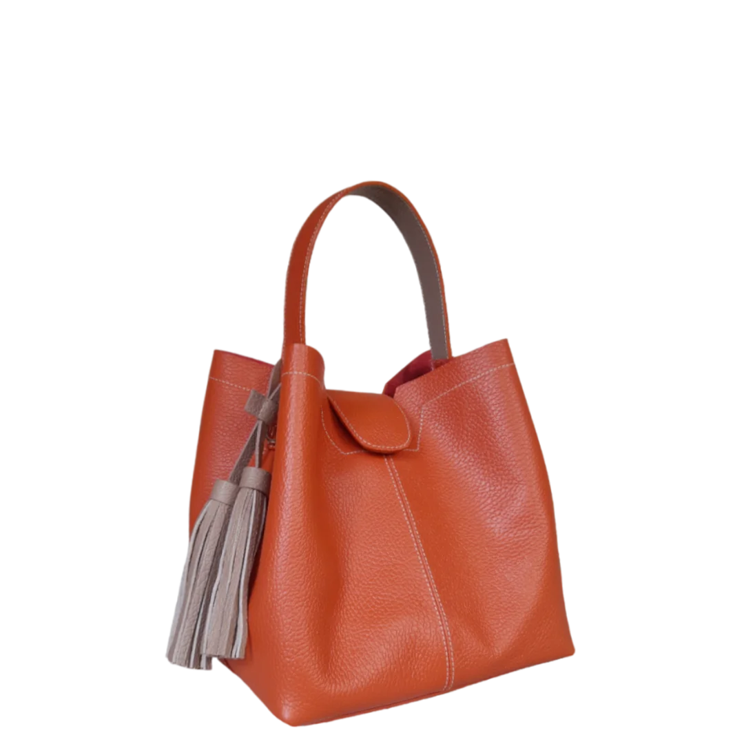 Bolso en cuero para mujer ref. 3307 color jengibre vista lateral