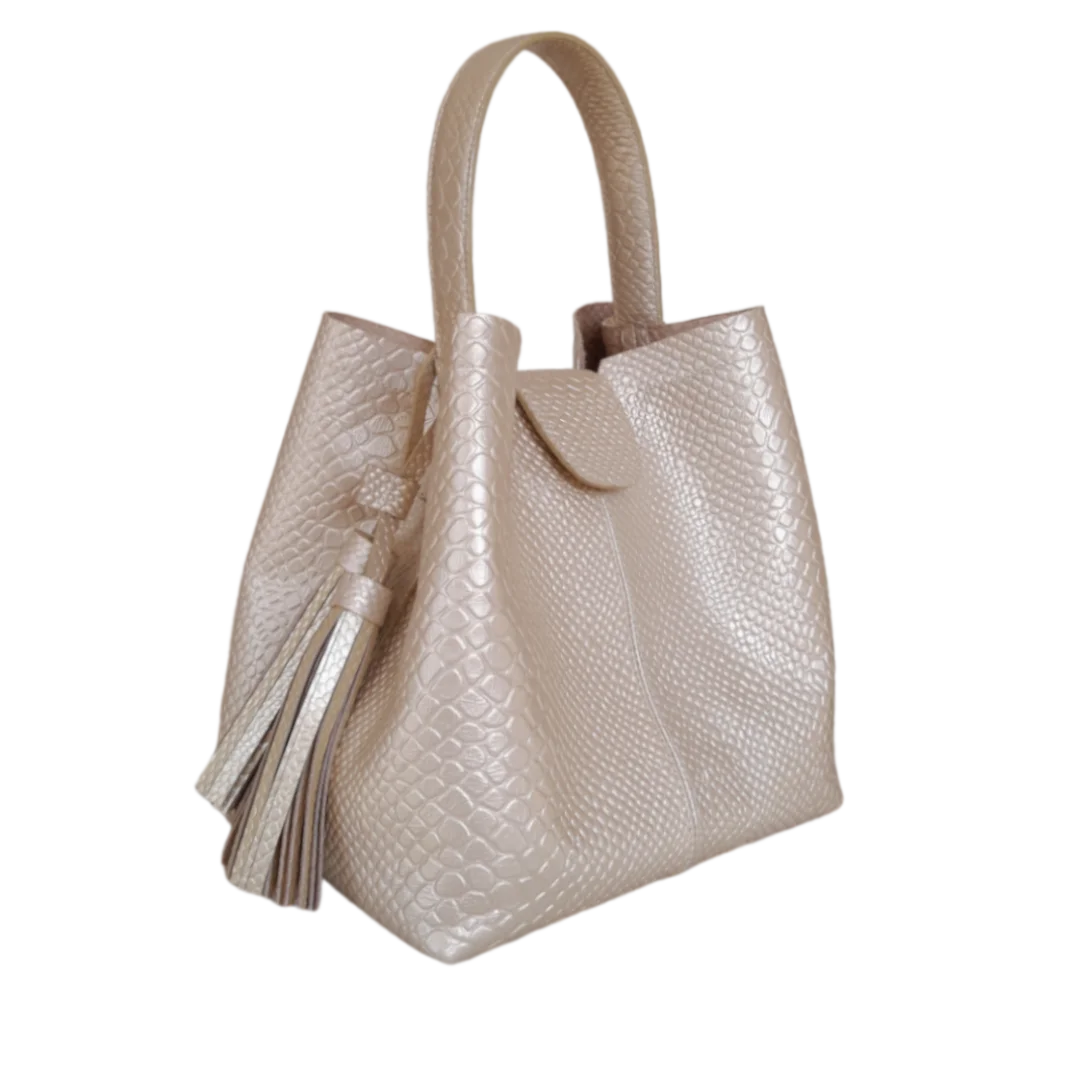 Bolso grande en cuero para mujer Camila anaconda oro peltre