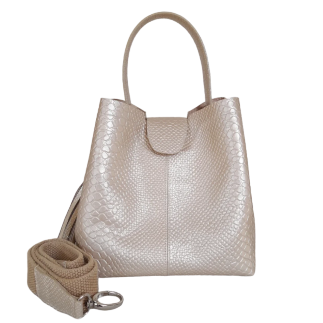 Bolso grande en cuero para mujer Camila anaconda oro peltre