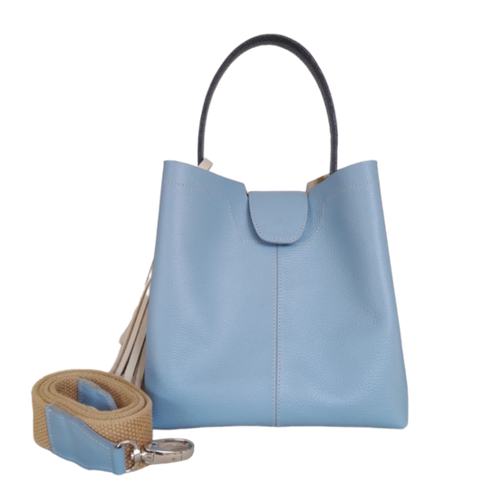 Camila large leather bag for women in light blue