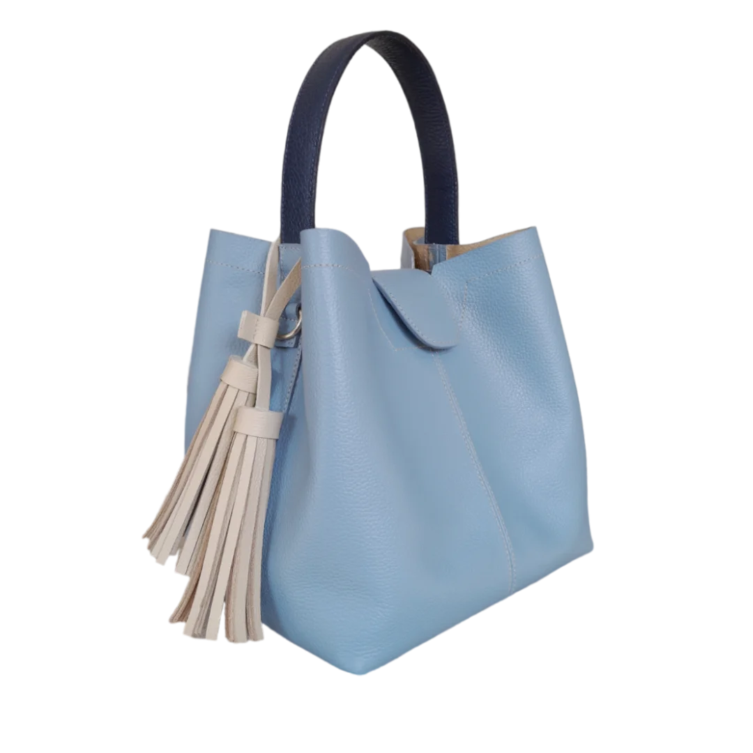 Camila large leather bag for women in light blue