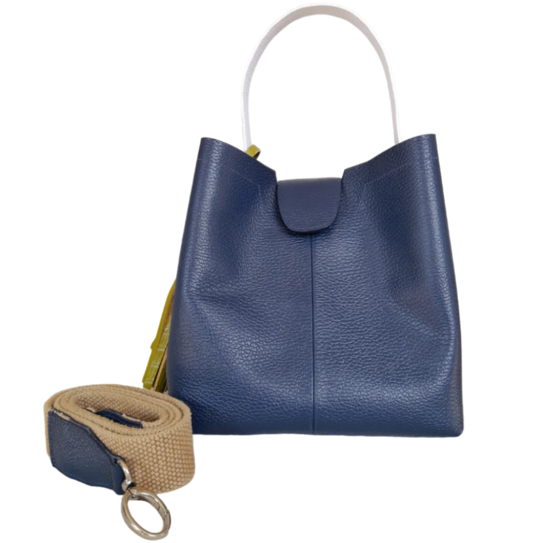 Bolso grande en cuero para mujer Camila azul oscuro