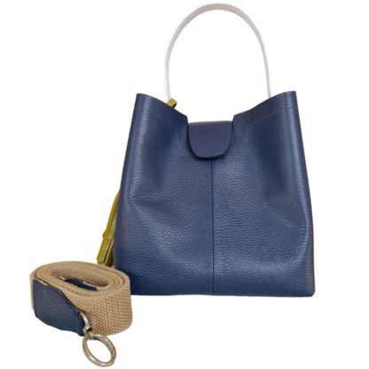 Bolso grande en cuero para mujer Camila azul oscuro