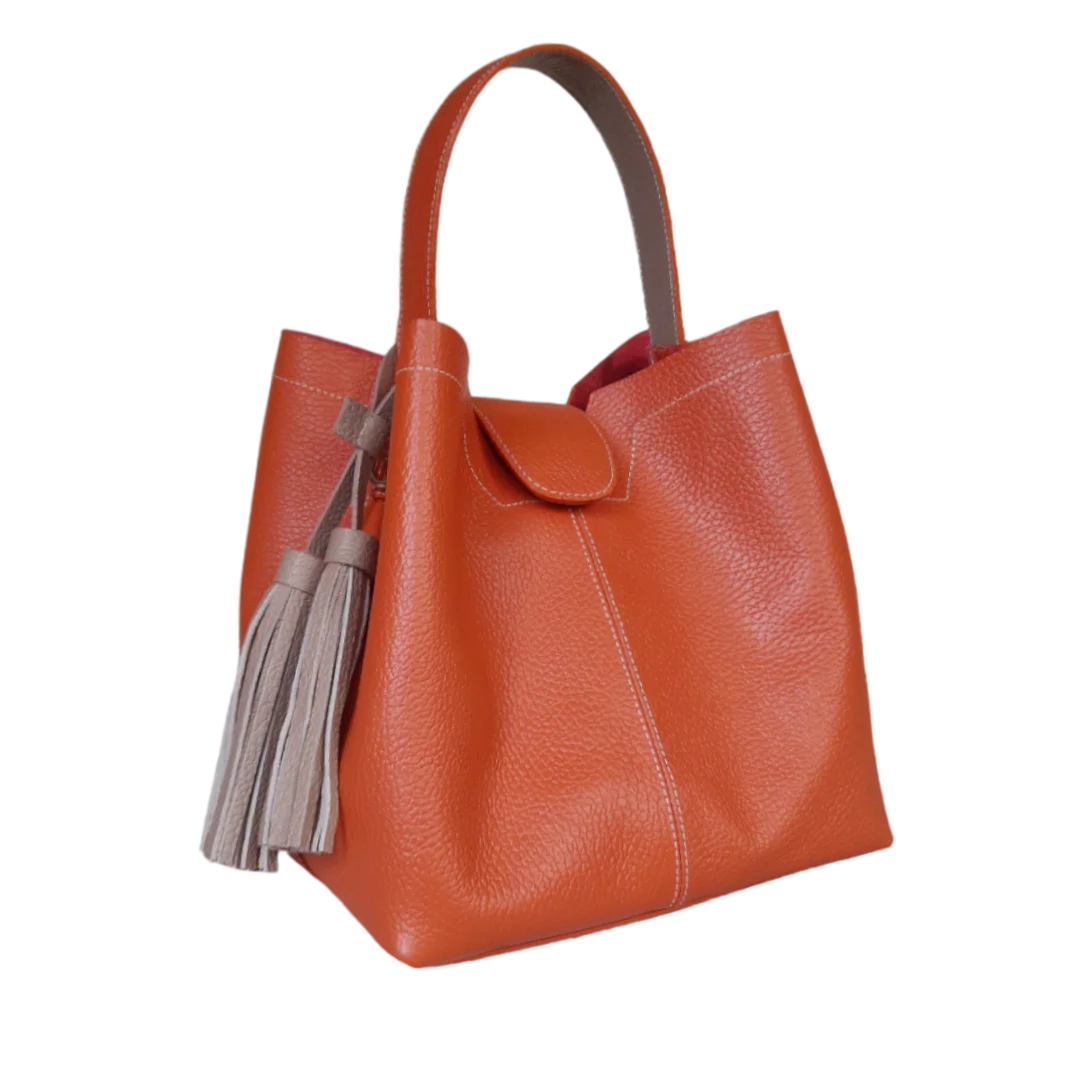 Camila large leather bag for women in ginger color