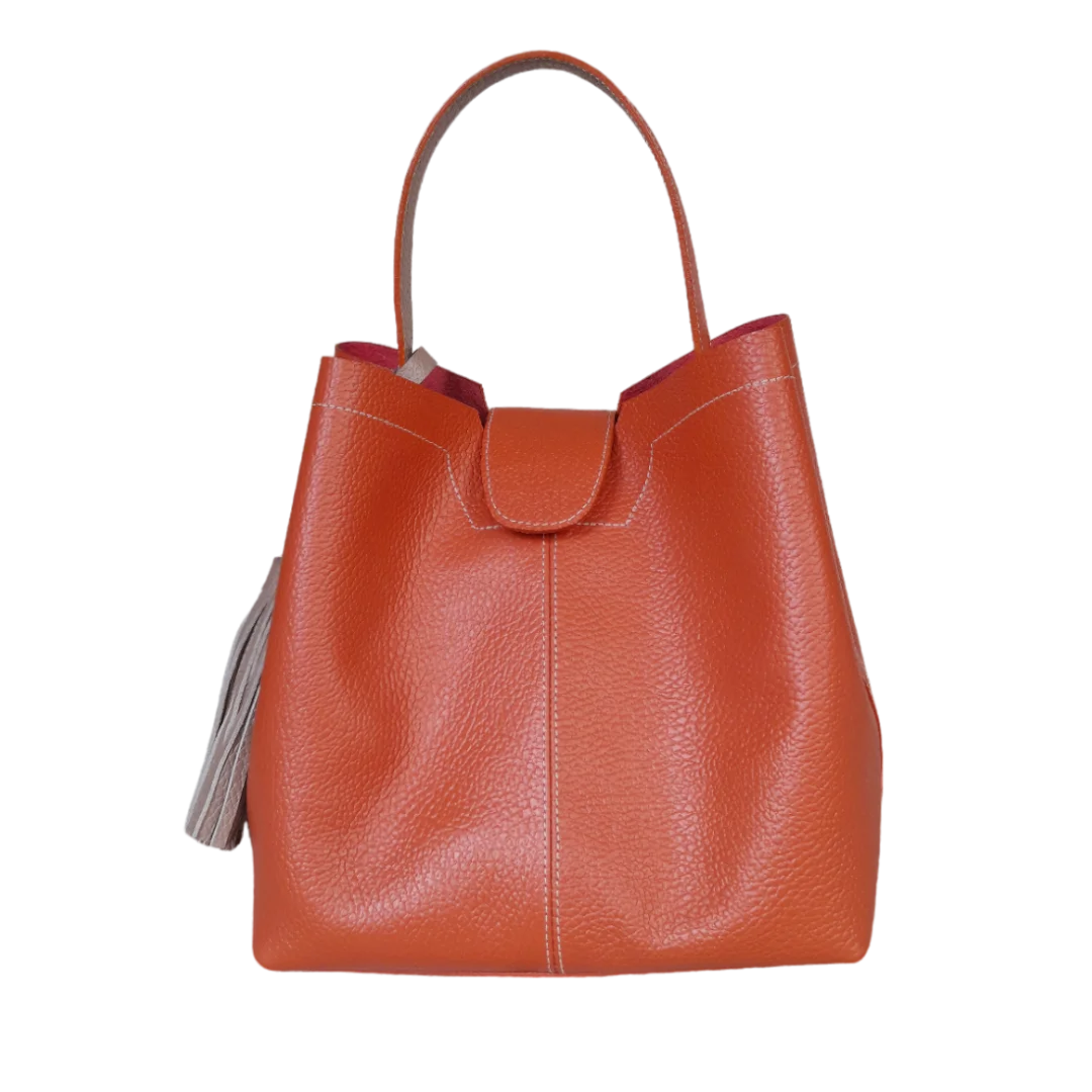 Camila large leather bag for women in ginger color