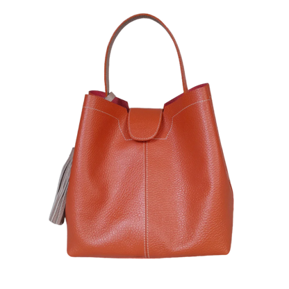 Camila large leather bag for women in ginger color