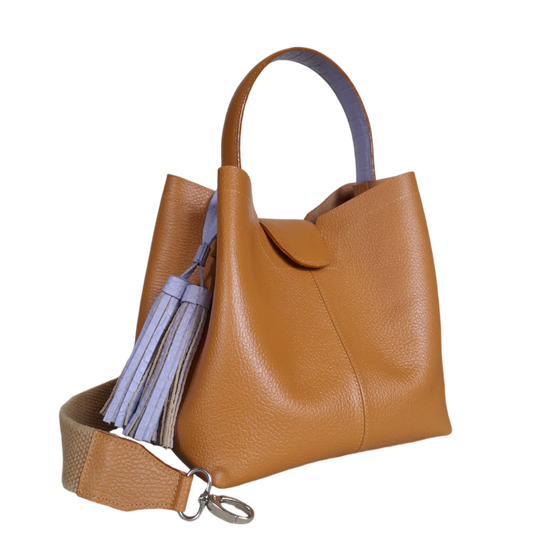 Camila large leather bag for women in honey color