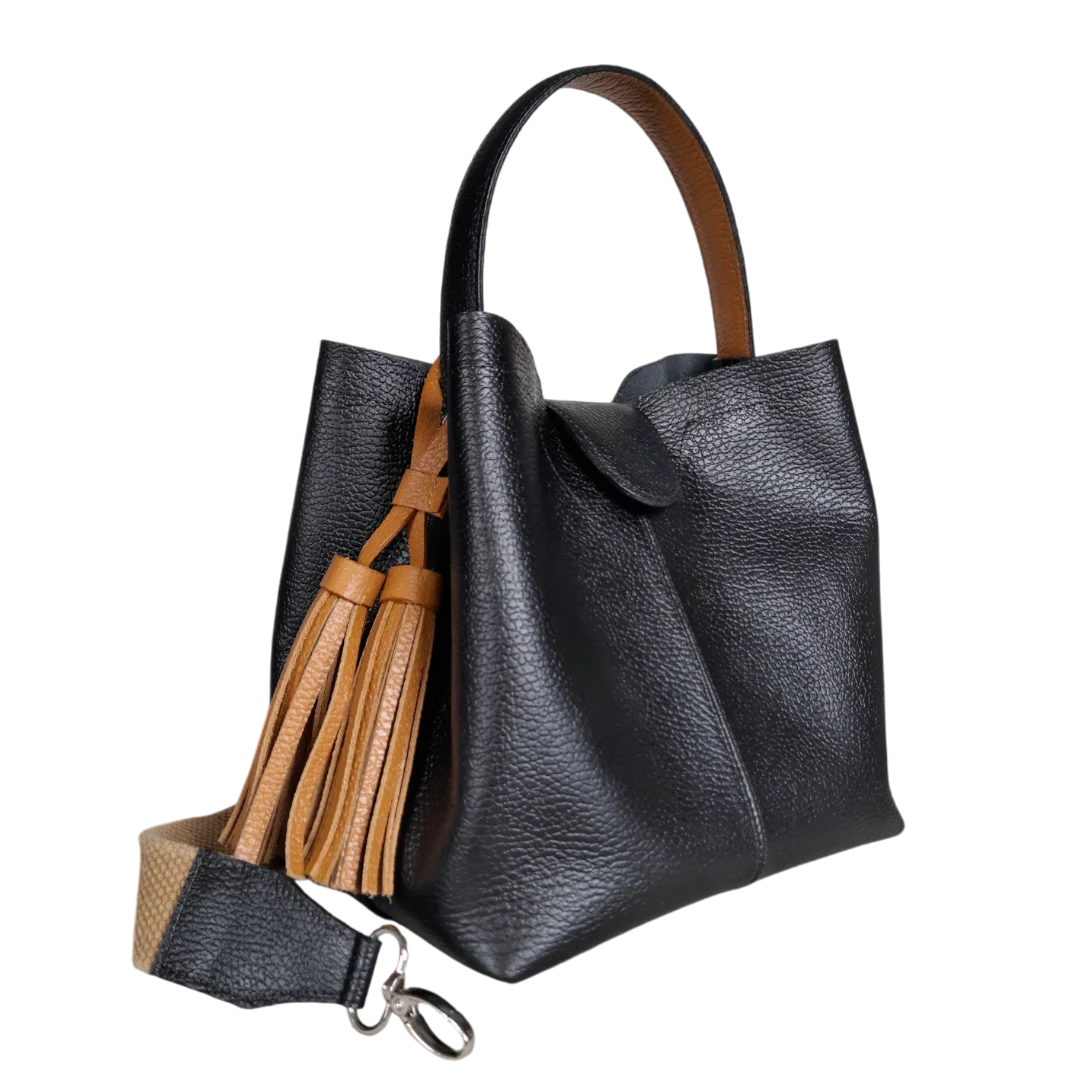 Camila large leather bag for women in black