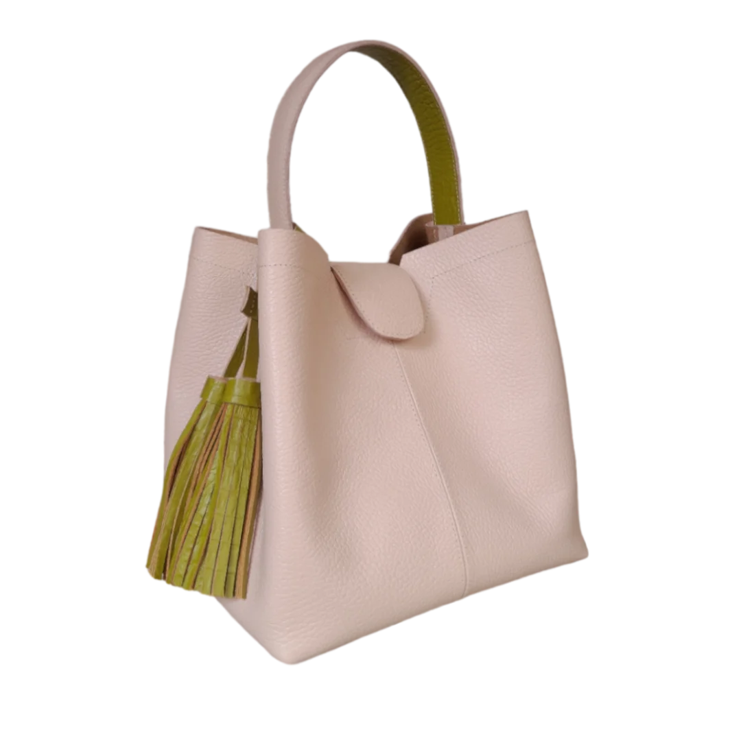 Camila large leather bag for women in nude color