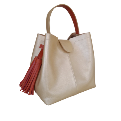 Camila large leather bag for women in gold color