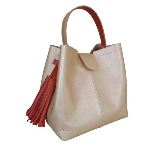 Bolso grande en cuero para mujer Camila color oro