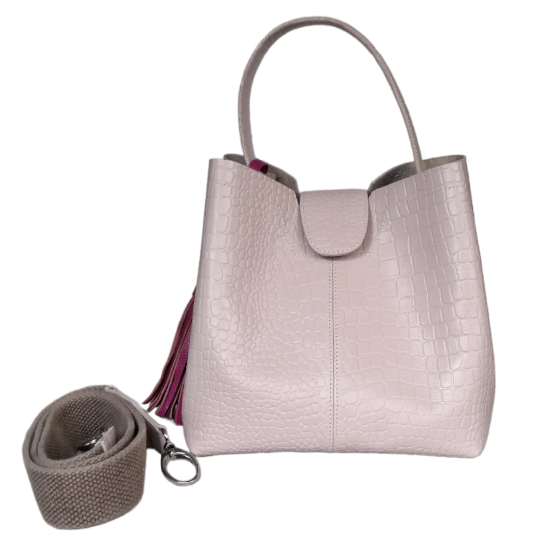 Bolso grande en cuero para mujer Camila reptil nude