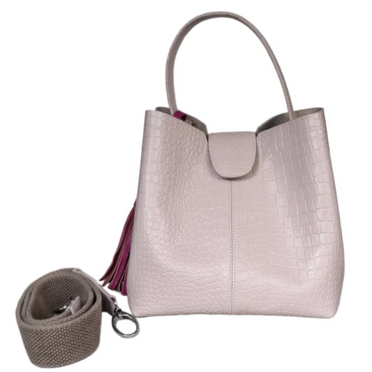 Bolso grande en cuero para mujer Camila reptil nude