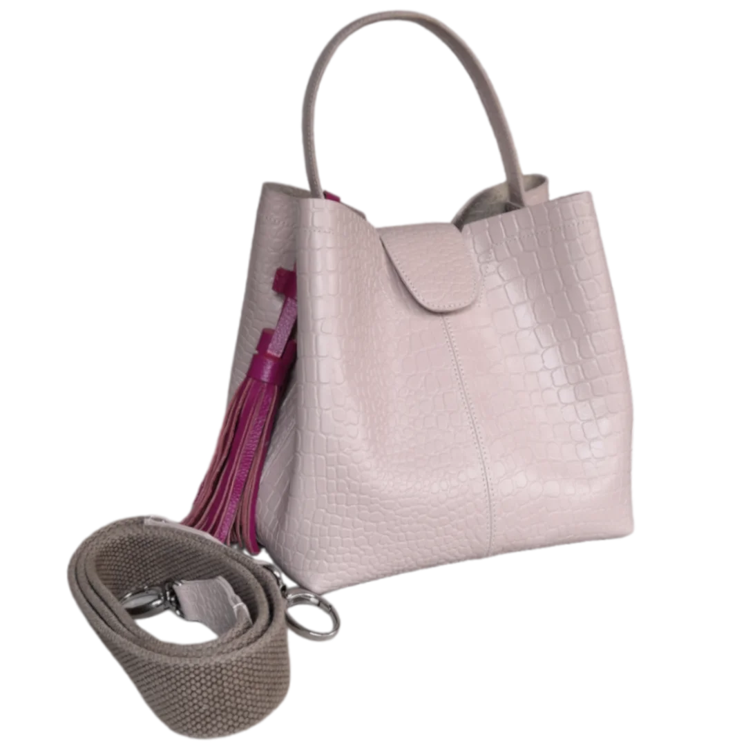 Bolso grande en cuero para mujer Camila reptil nude