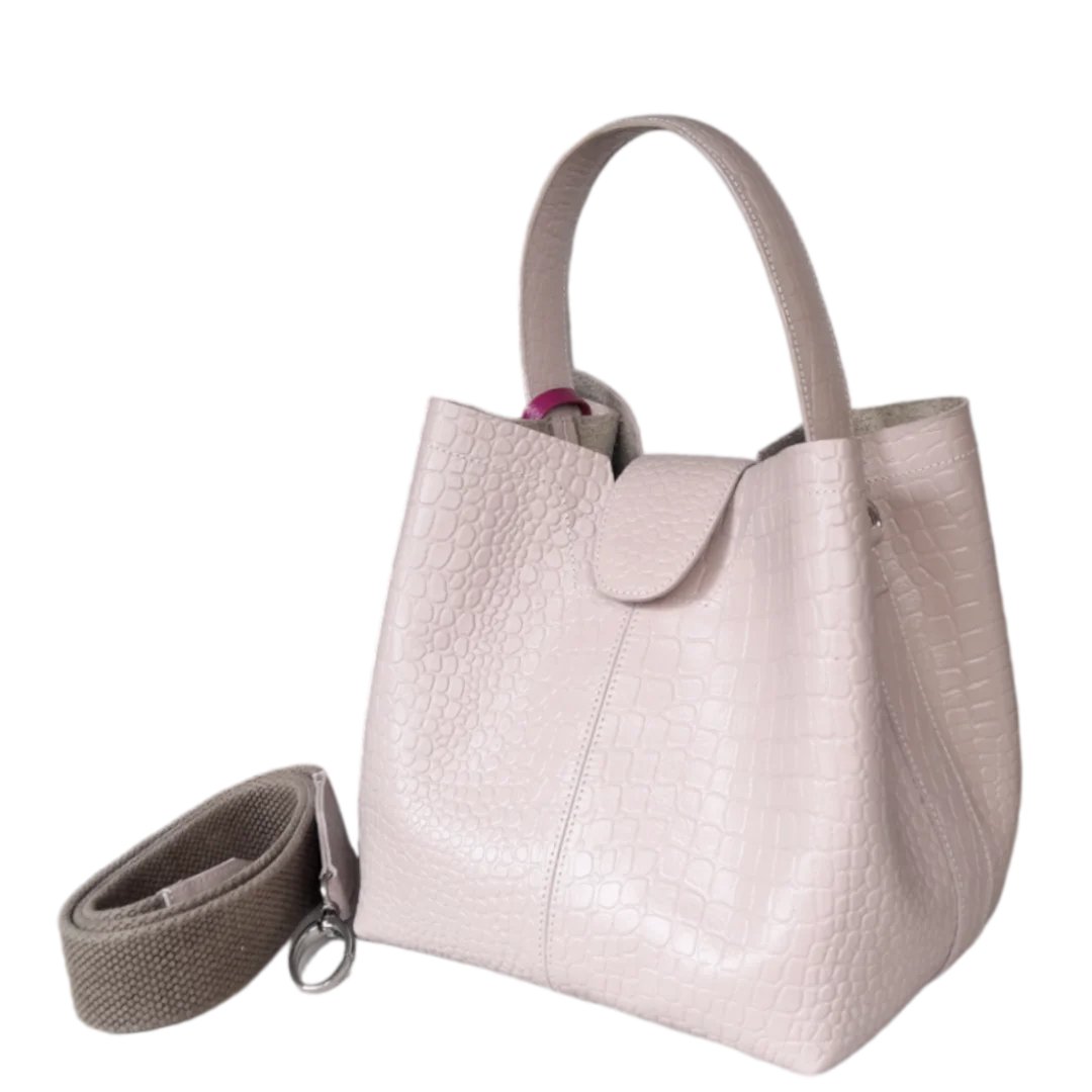 Bolso grande en cuero para mujer Camila reptil nude