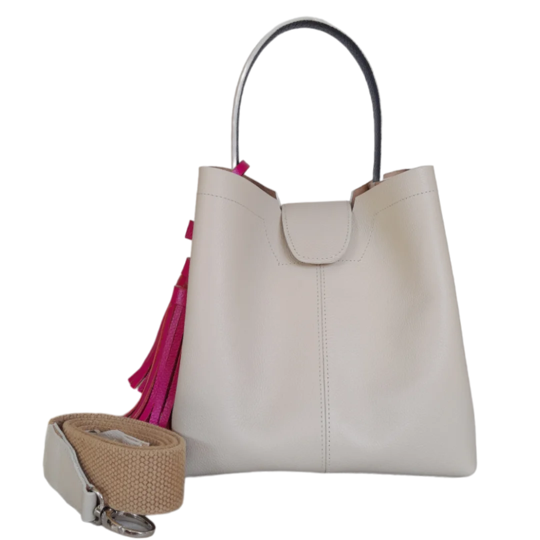 Bolso grande en cuero para mujer Camila color talco