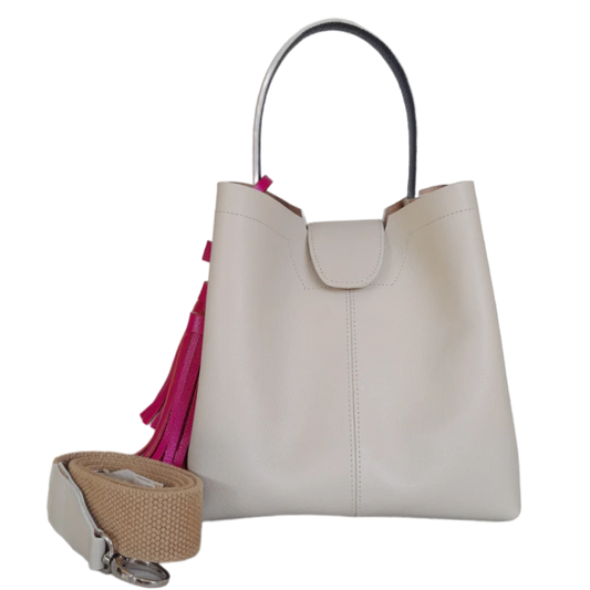 Bolso grande en cuero para mujer Camila color talco