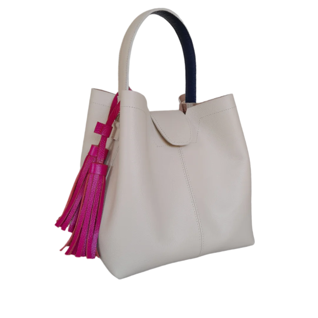 Bolso grande en cuero para mujer Camila color talco