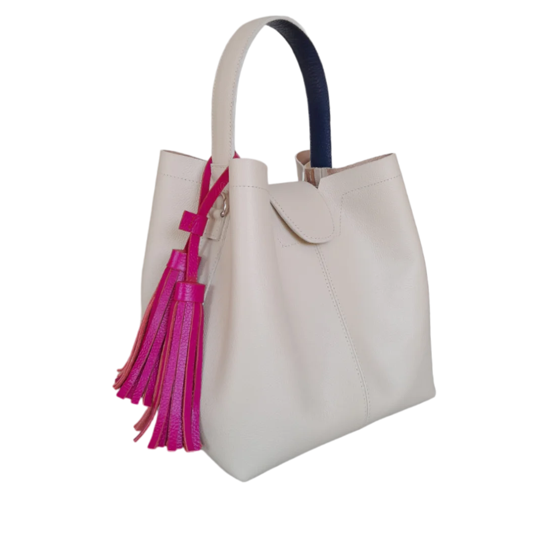 Bolso grande en cuero para mujer Camila color talco