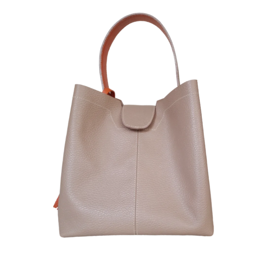 Camila large leather bag for women in taupe color