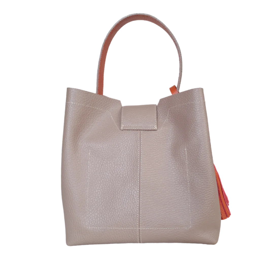 Camila large leather bag for women in taupe color