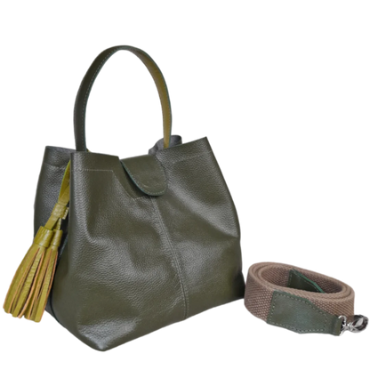 Camila large leather bag for women in olive green