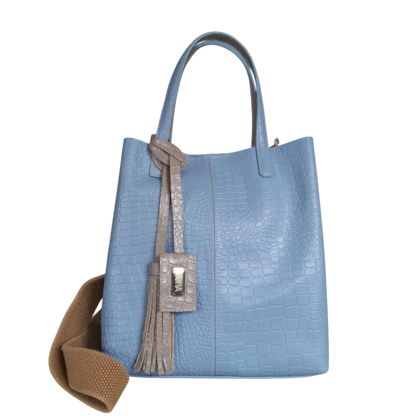 Bolso en  cuero para mujer Giulia Reptil azul celeste