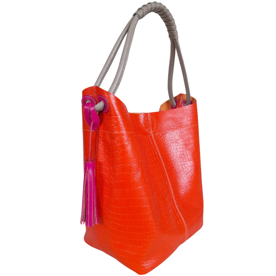 Bolso en cuero para mujer Elisa Reptil Naranja