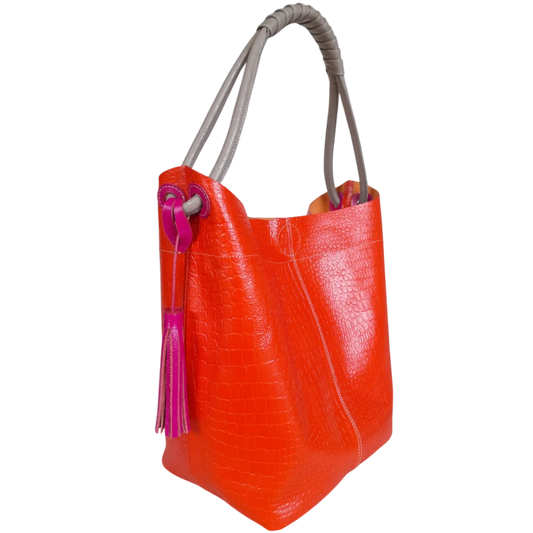 Bolso en cuero para mujer Elisa Reptil Naranja