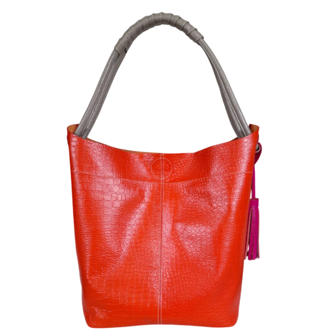 Bolso en cuero para mujer Elisa Reptil Naranja