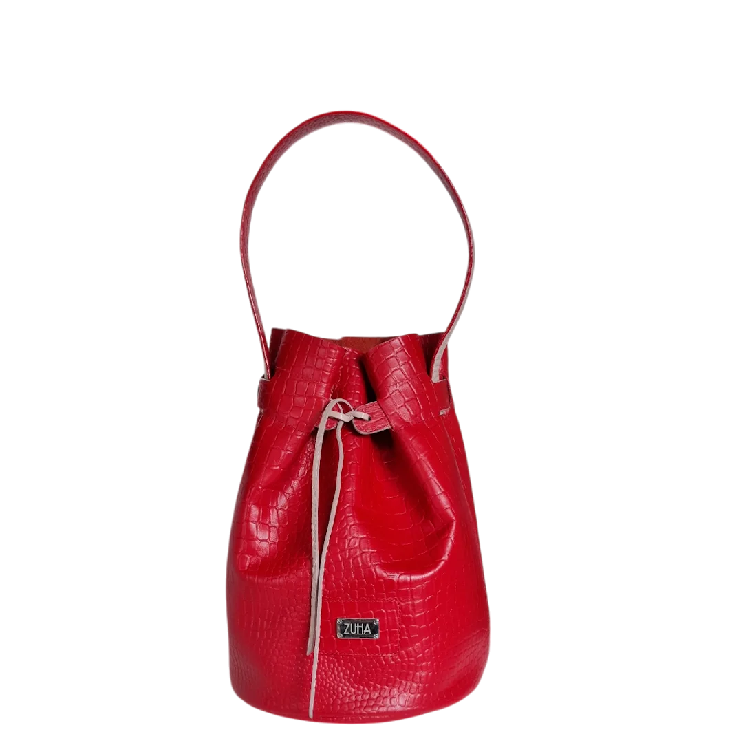 Bolso en cuero para mujer mediano Annete reptil rojo