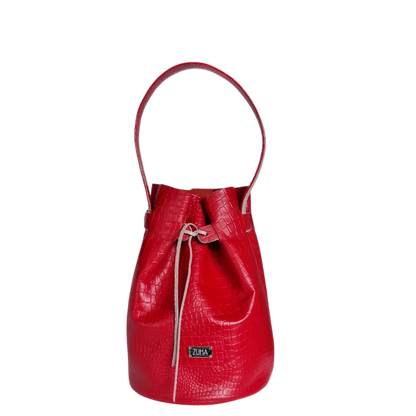 Bolso en cuero para mujer mediano Annete reptil rojo