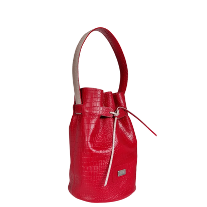 Bolso en cuero para mujer mediano Annete reptil rojo