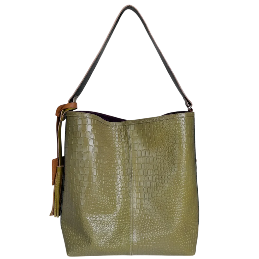 Colette women's leather bag, lemon green reptile