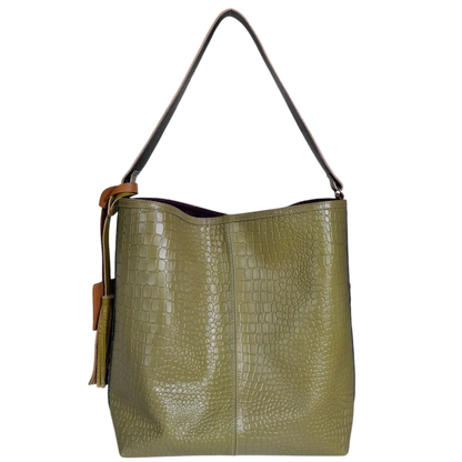 Colette women's leather bag, lemon green reptile