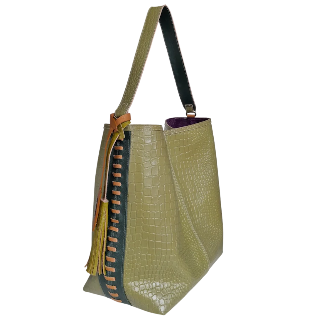 Bolso en cuero para mujer Colette reptil verde limon