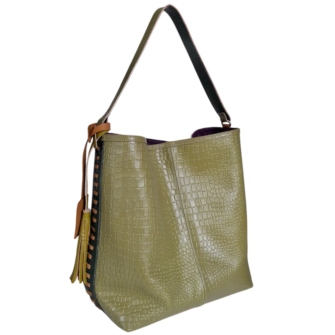 Bolso en cuero para mujer Colette reptil verde limon