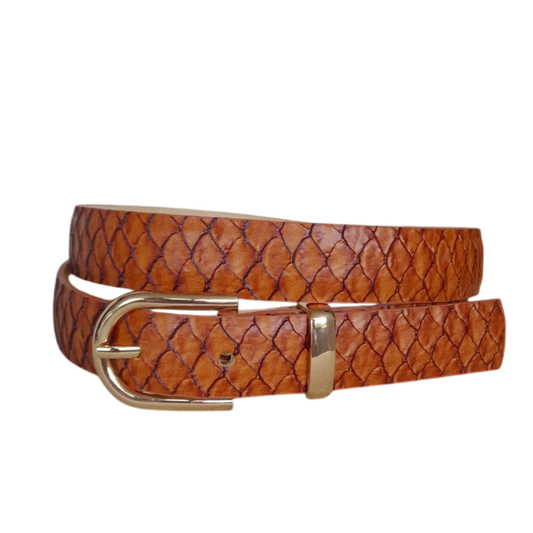 Women's leather belt in honey koi color