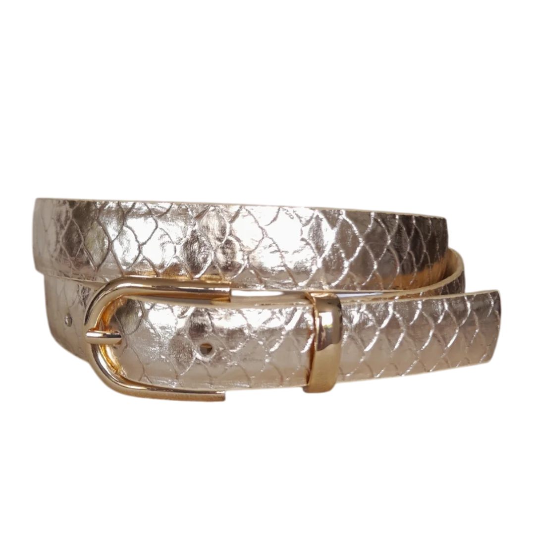 Women's leather belt in koi gold color