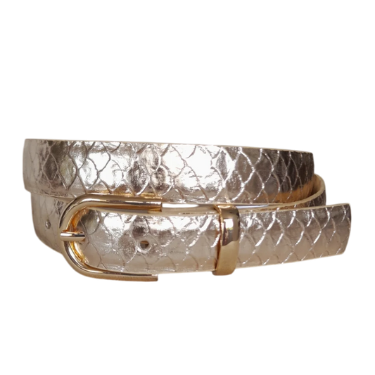 Women's leather belt in koi gold color