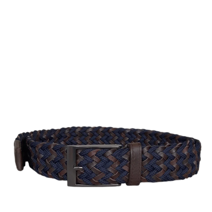 Cinturon trenzado para hombre en cuero y reata color azul oscuro con marron